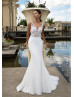 Beach White Lace Satin Illusion Buttons Back Wedding Dress